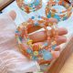 All-natural aquamarine gold sun yellow tower crystal red gum flower three-circle bracelet