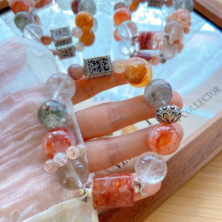 All-natural red gum flower peace and safety brand large grain green ghost black gold super crystal bracelet